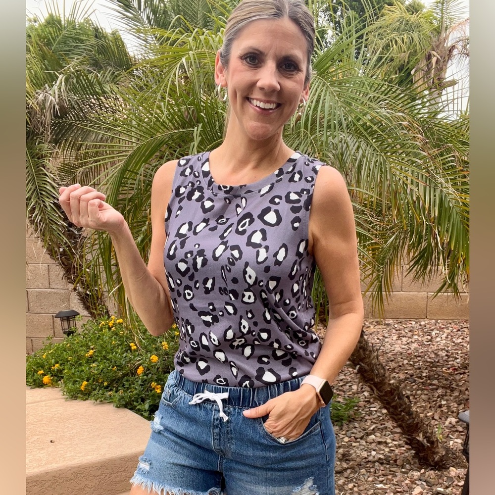 Gray and Black Leopard Tank Top